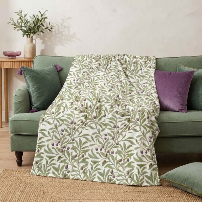  Sage Green Watercolor Olive Leaf Botanical Fleece Blanket (Sage Green Watercolor Olive Leaf Botanical Fleece Blanket)
