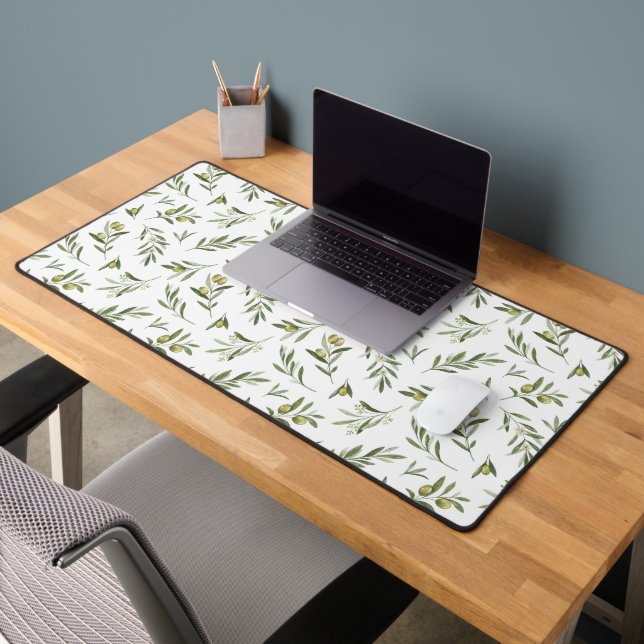 Sage Green Watercolor Olives Desk Mat (Office 2)