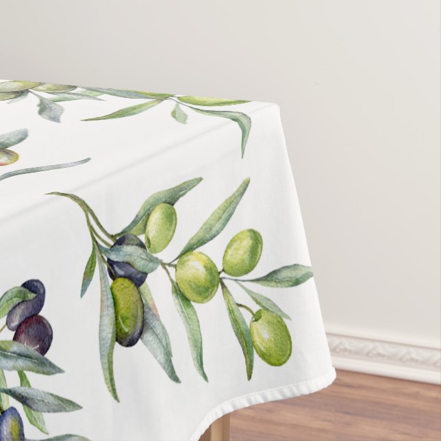 Sage Green Watercolor Olives Tablecloth (In Situ)