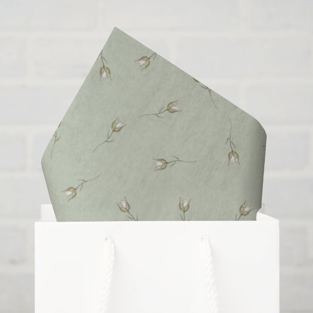 Sage Green Watercolor Rose Bud Tissue Paper (Gift Bag)
