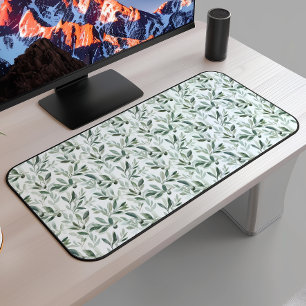 Sage Green Watercolor Rustic Olive Pattern Desk Mat