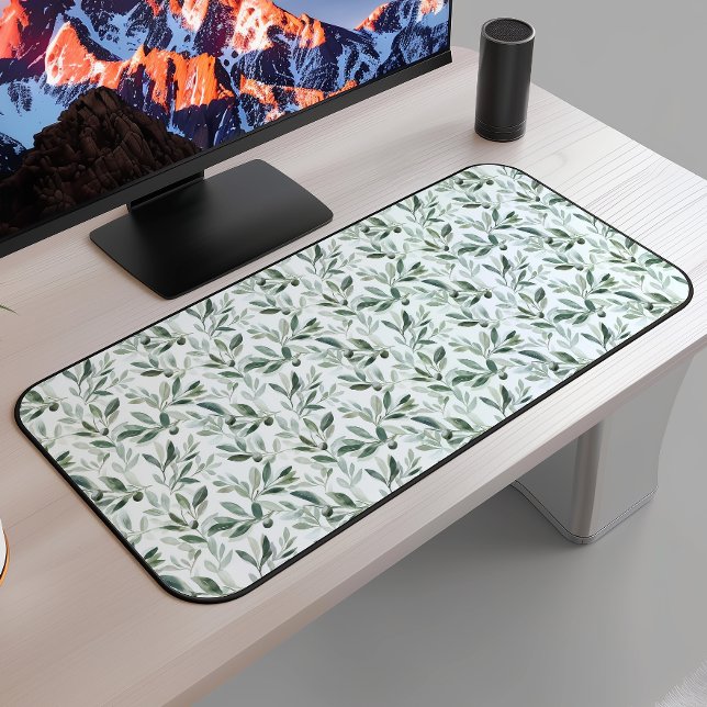 Sage Green Watercolor Rustic Olive Pattern Desk Mat (Creator Uploaded)