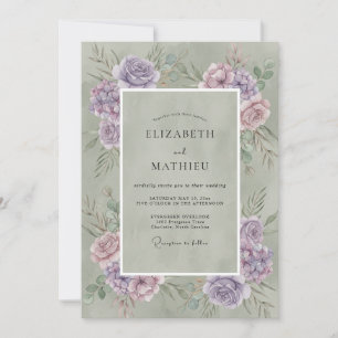 Sage Green Watercolor Rustic Wedding Invitation