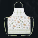 Sage Green Watercolor Spring Floral Monogrammed Apron<br><div class="desc">This cute apron features a beautiful watercolor pattern of blush lilies,  dusty blue wildflowers,  and sage leaves on a white background with a name and monogram in sage green. This is part of the Spring Lilies collection.</div>