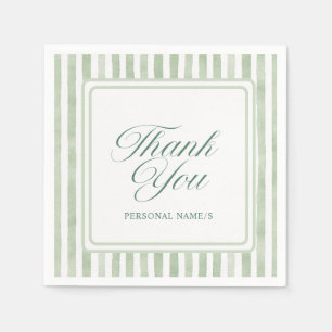 Sage Green Watercolor Striped Thank You Napkin