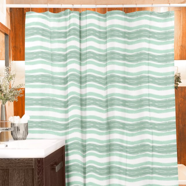 Sage Green Watercolor Stripes Shower Curtain (Creator Uploaded)