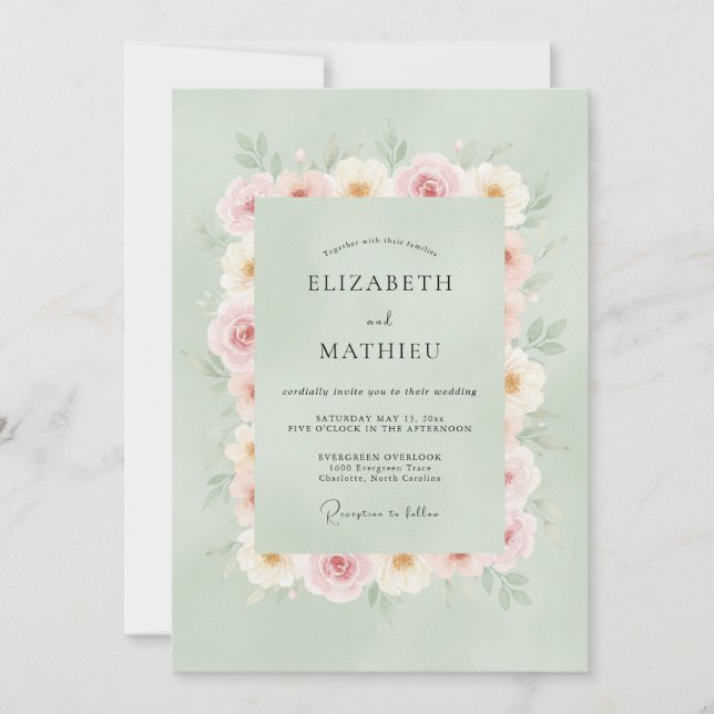 Sage Green Watercolor Wedding Invitation (Front)