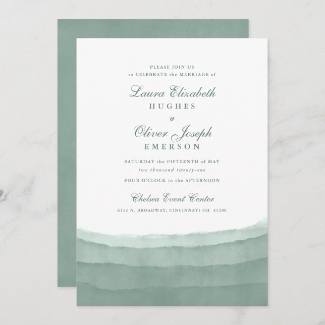 Sage Green Watercolor Wedding Invitations (Front/Back)