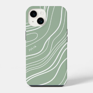 Sage Green Wave Modern Personalised iPhone 14 Case