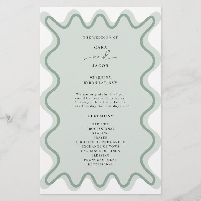 Sage Green Wavy Border Ceremony Program (Front)