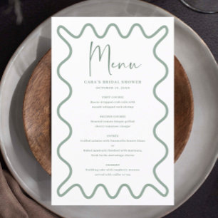 Sage Green Wavy Border menu card with name