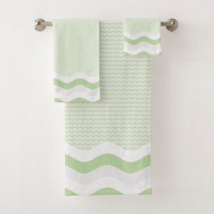 Sage Green Wavy Stripes Seamless Pattern Bath Towel Set