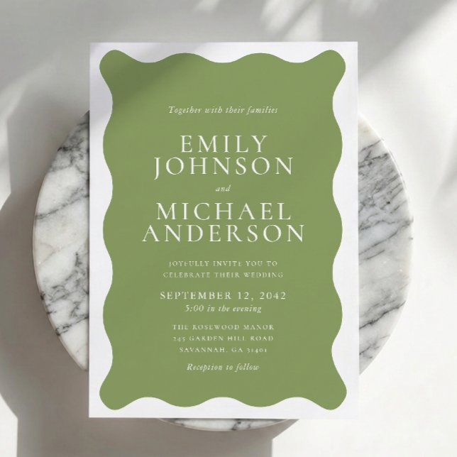 Sage Green Wavy Wedding Invitation (Creator Uploaded)