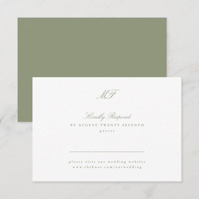 Sage Green Website Traditional Monogram Classic RSVP Card (Front/Back)