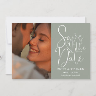 Sage Green Wedding 2 Photo Elegant Script Save The Date