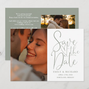 Sage Green Wedding 2 Photo QR Code Elegant Script Save The Date