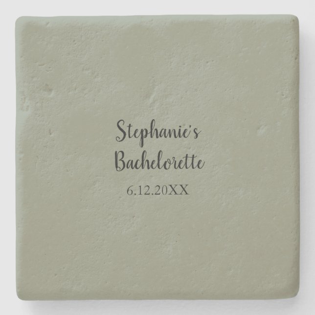 Sage Green Wedding Bachelorette Name Favour Gift Stone Coaster (Front)