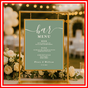 Sage Green Wedding Bar Menu Poster