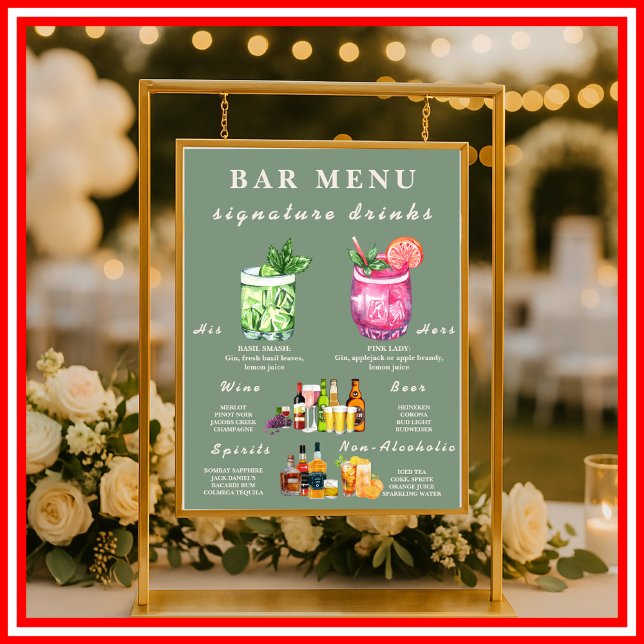 Sage Green Wedding Bar Menu  Poster (Creator Uploaded)