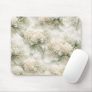 Sage Green Wedding Bows and Hydrangea Flowers Mouse Pad
