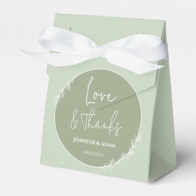 Sage Green Wedding Bridal Favour Thank You Bag Favour Box (Front Side)