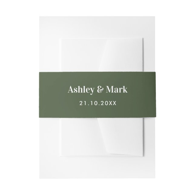 Sage Green Wedding Bride Groom  Invitation Belly Band (Front Example)