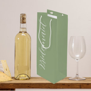 Sage Green Wedding Bridesmaid Stylised Script Wine Gift Bag