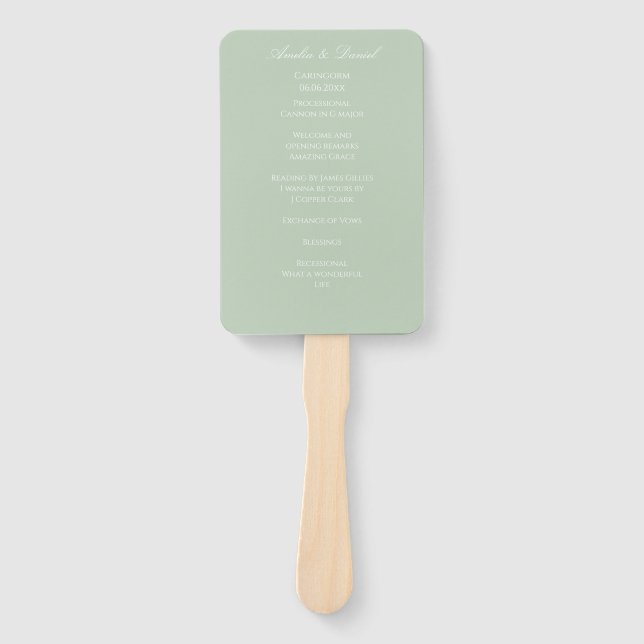 Sage Green Wedding Ceremony Program Hand Fan (Front)