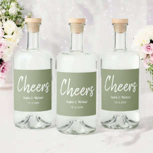 Sage Green Wedding Cheers Elegant  Liquor Bottle Label