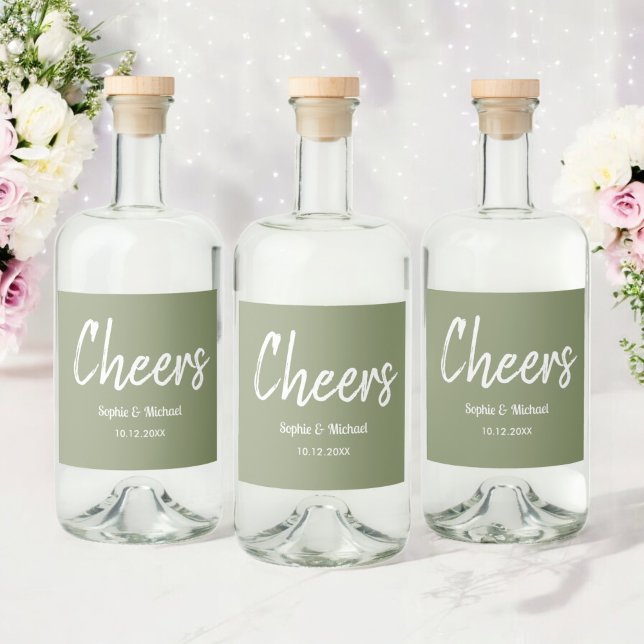Sage Green Wedding Cheers Elegant  Liquor Bottle Label (Creator Uploaded)