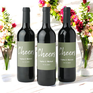 Sage Green Wedding Cheers Simple Wine Label