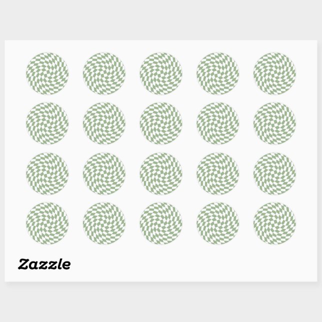 Sage Green Wedding Collection Check Chequered   Classic Round Sticker (Sheet)