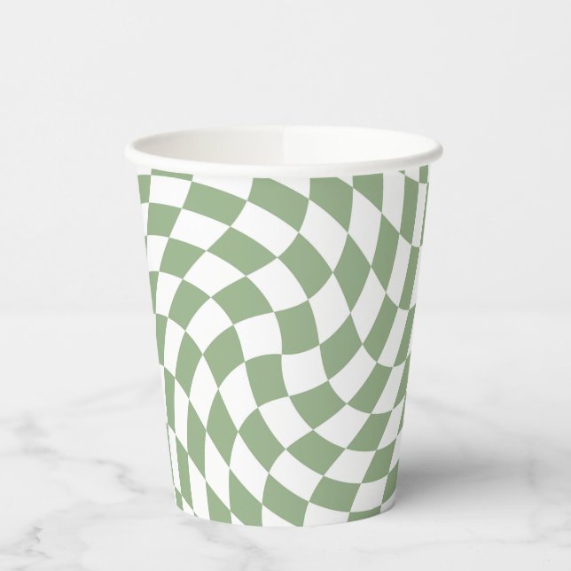 Sage Green Wedding Collection Check Chequered   Paper Cups (Left)