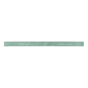 Sage Green Wedding Custom Names Pattern Satin Ribbon