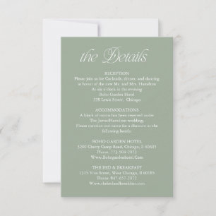 Sage Green Wedding Details Information Insert Card