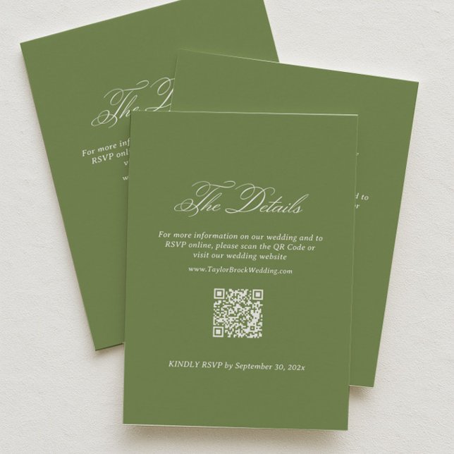 Sage Green Wedding Details RSVP Qr Code Enclosure Card (Creator Uploaded)