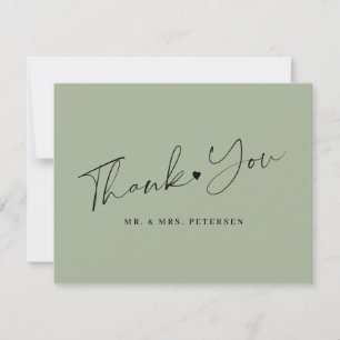 Sage green wedding elegant script thank you card