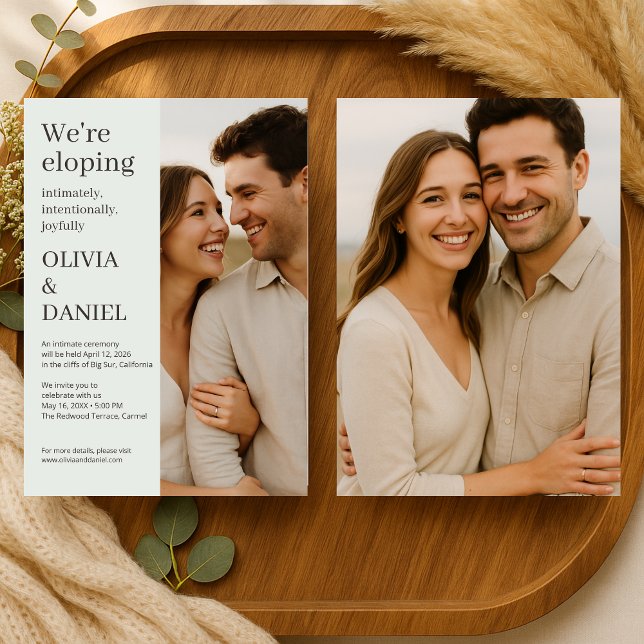 Sage Green Wedding Elopement Minimal Photo  Invitation (Creator Uploaded)