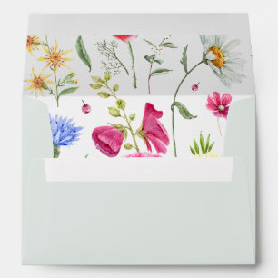 Sage Green Wedding Envelope with Wildflower Liner