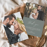 Sage Green Wedding Handwritten Thank You 2 Photos<br><div class="desc">Wedding Handwritten Thank You Cards that have a photo on the front and back. The Fall,  Autumn,  Spring,  Summer and Winter Thank you cards contain a modern hand lettered cursive script typography that are elegant,  simple and modern to use after you minimalist simple wedding day celebration.</div>