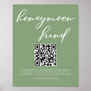 Sage Green Wedding Honeymoon Fund QR Code Poster