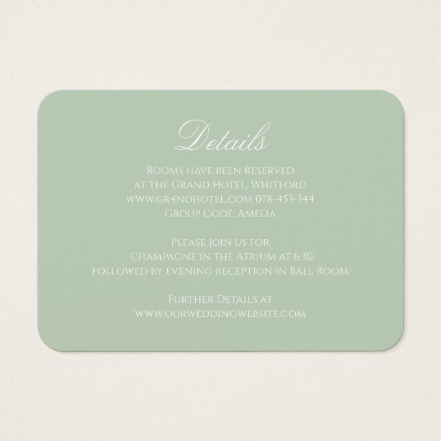 Sage Green Wedding Information Insert Card (Front)