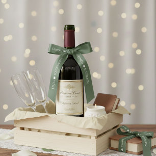 Sage Green wedding initial Couple name Satin Ribbon