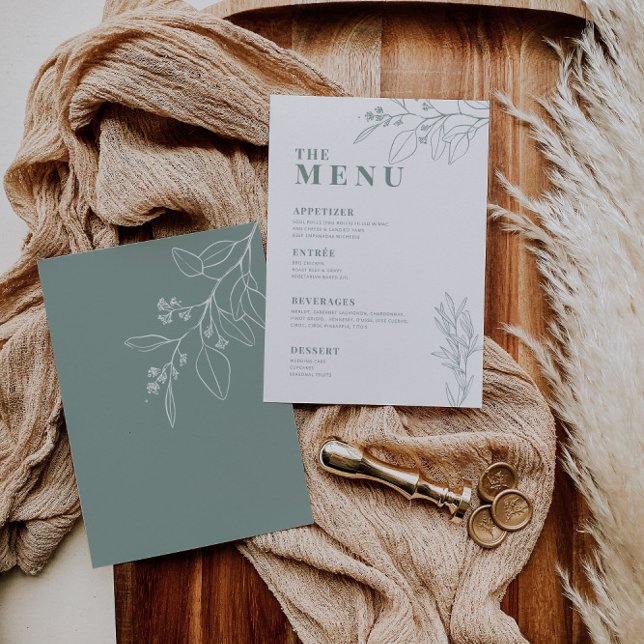 Sage Green Wedding Menu with floral artwork (Creator Uploaded)