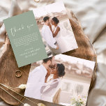 Sage Green Wedding Minimalist Thank You Cards<br><div class="desc">Budget Wedding Thank You Cards that have a photo on the front and back. The Thank you cards contain a modern hand lettered cursive script typography that are elegant,  simple and modern to use after you wedding day celebration.</div>