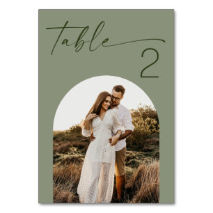 Sage Green Wedding Modern Minimalist Photo Table Number