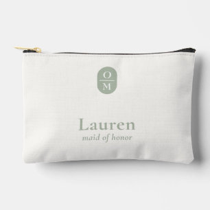 Sage Green Wedding Monogram Bridesmaid Gift Accessory Pouch