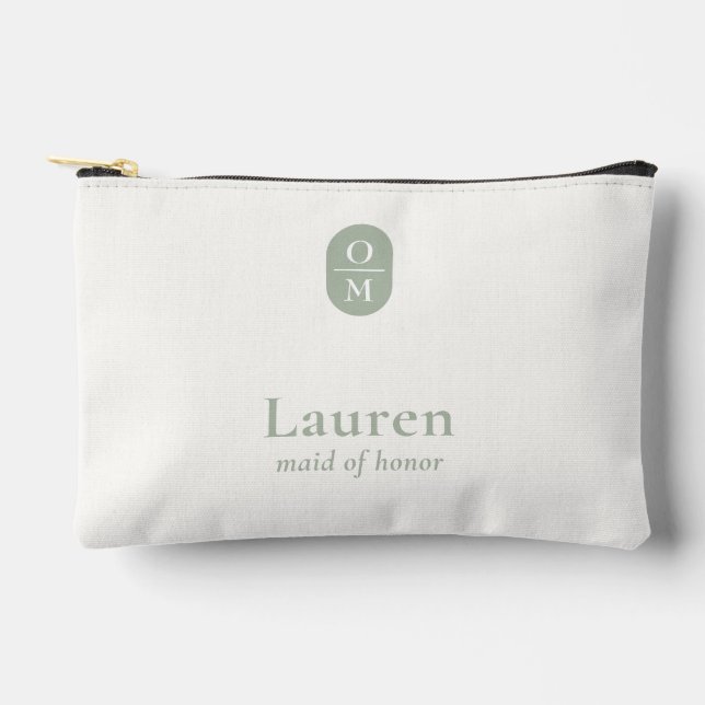 Sage Green | Wedding Monogram Bridesmaid Gift  Accessory Pouch (Front)