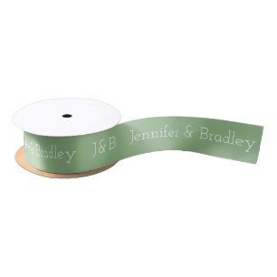 Sage Green Wedding Monogram Custom Names Satin Ribbon