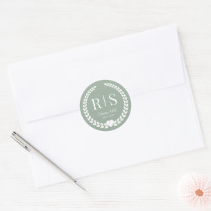 Sage Green Wedding Monogram Initials Classic Round Sticker